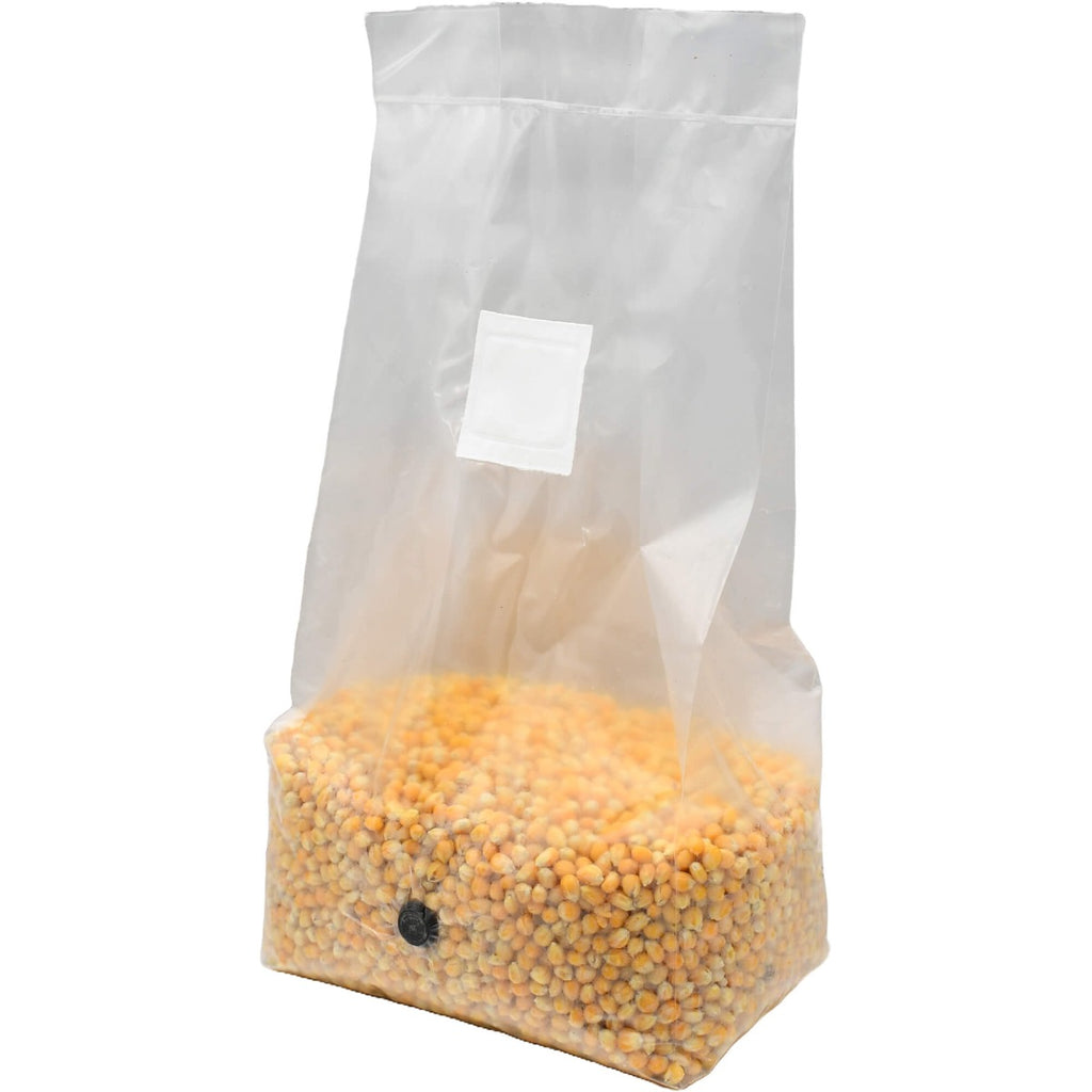 Sterilized popcorn grow bag 5lbs standing left