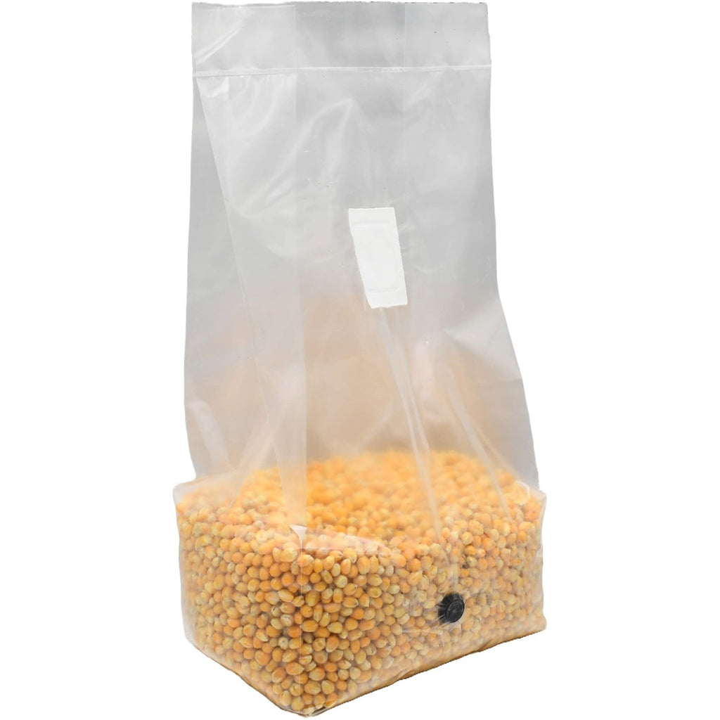 Sterilized popcorn grow bag 5lbs standing right